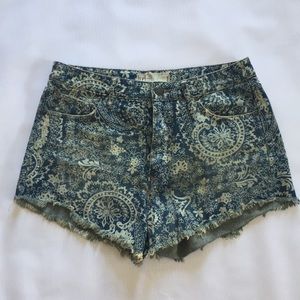 Free People paisley print denim shorts
